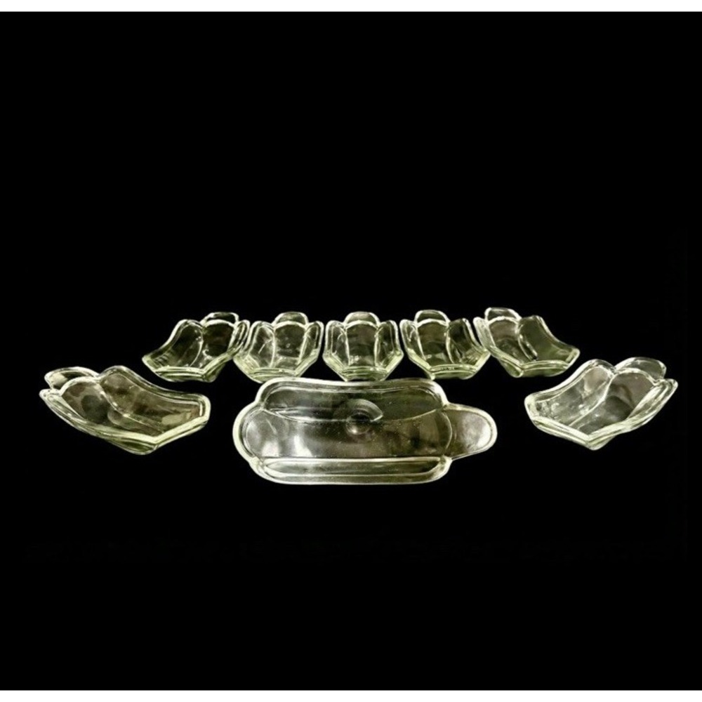 8 x Vintage Heavy Clear Glass BANANA SPLIT Ice Cream Sundae Boat Dishes - 9"